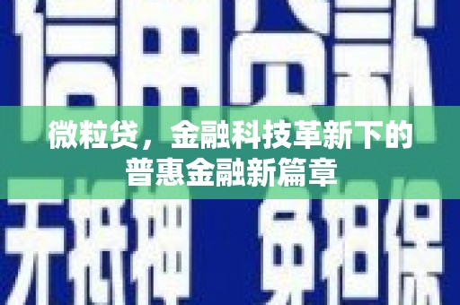 凤山微粒贷，金融科技革新下的普惠金融新篇章